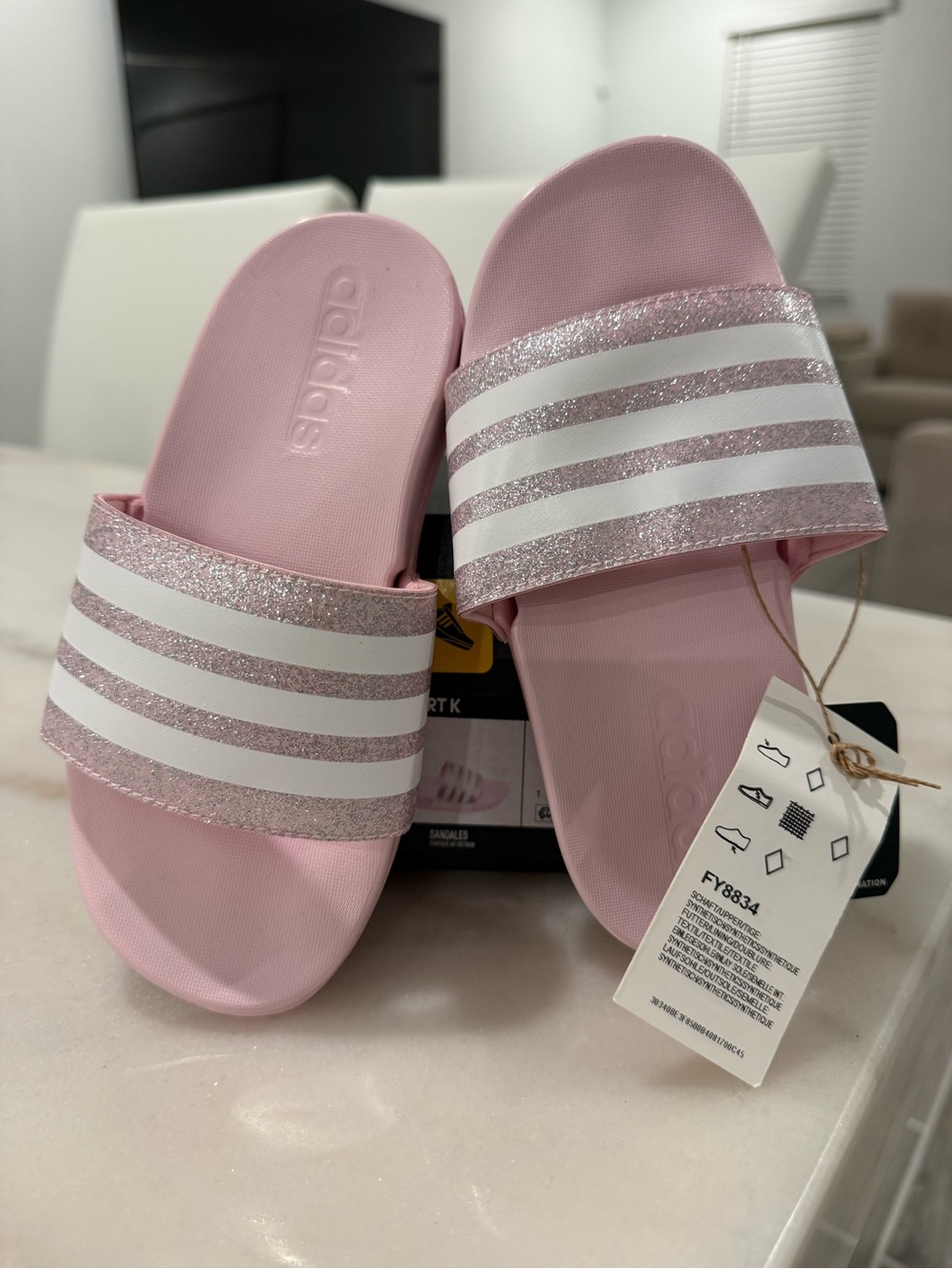 Girl’s Adidas Pink and White Adilette Comfort K Slide